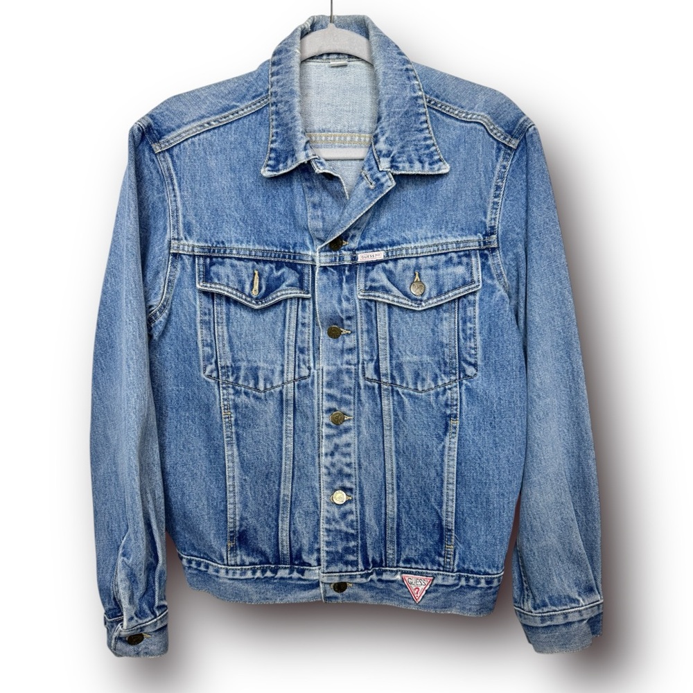 Vintage 80s Guess by Georges Marciano Men Size S Light Wash Denim Jean Jacket